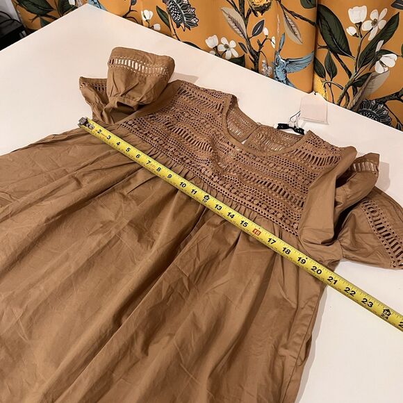 English Factory MK1156D Women Lace Detail Mini Dress Tan size M Festival Party - Picture 9 of 10